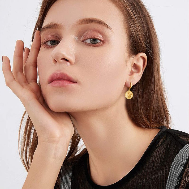 SANNYRA Gold Coin Earrings, 14K Gold Plated Brass Hoop Earrings, Dangle Design, Perfect for Various Occasions - Image 2
